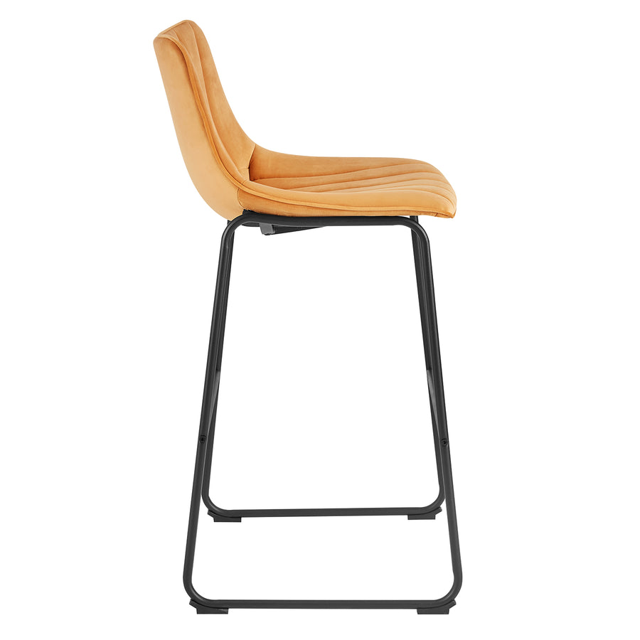 Sutton Set of 2 Bar Stools with Fluted Back (Mustard Velvet)