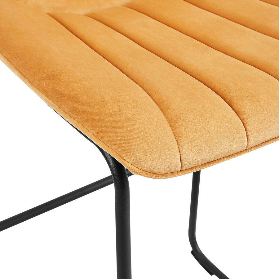 Sutton Set of 2 Bar Stools with Fluted Back (Mustard Velvet)