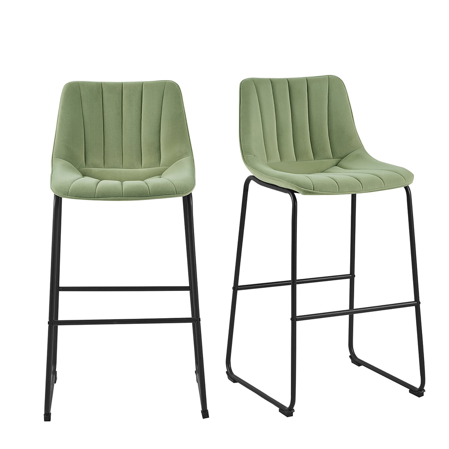 Sutton Set of 2 Bar Stools with Fluted Back (Sage Green Velvet)
