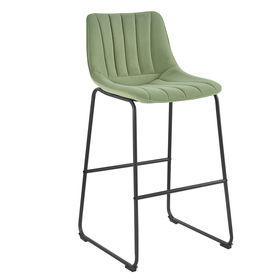 Sutton Set of 2 Bar Stools with Fluted Back (Sage Green Velvet)