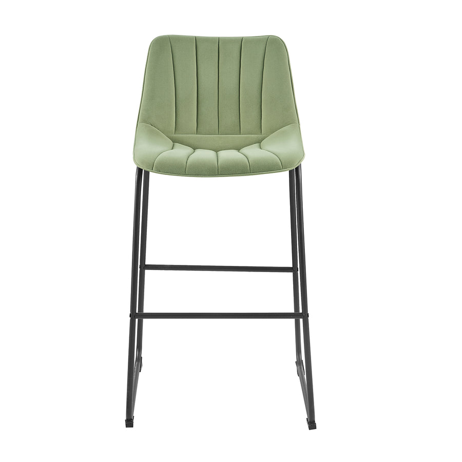 Sutton Set of 2 Bar Stools with Fluted Back (Sage Green Velvet)