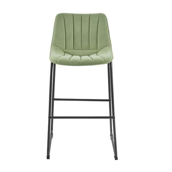 Sutton Set of 2 Barstools with Fluted Back (Sage Green Velvet)