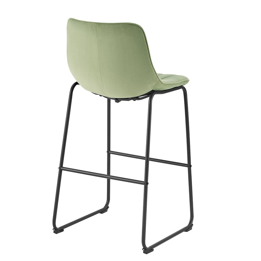 Sutton Set of 2 Bar Stools with Fluted Back (Sage Green Velvet)