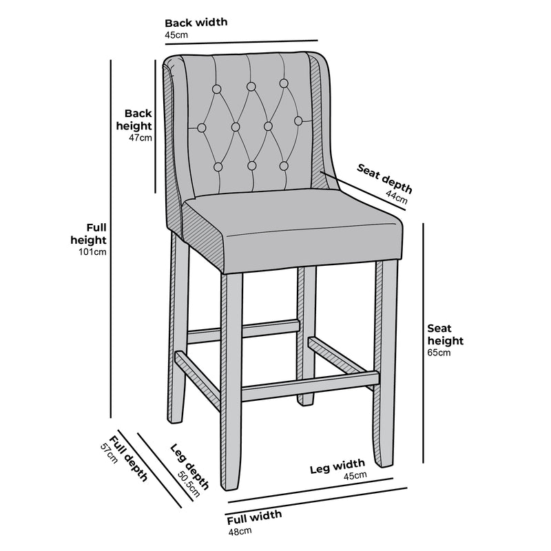 Harbury Set of 2 Buttoned Bar Stools (Light Grey Linen) - daals