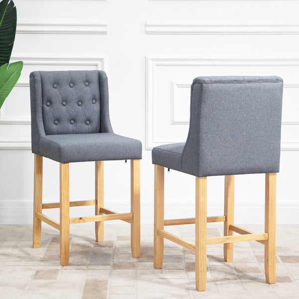 Harbury Set of 2 Buttoned Bar Stools (Light Grey Linen)