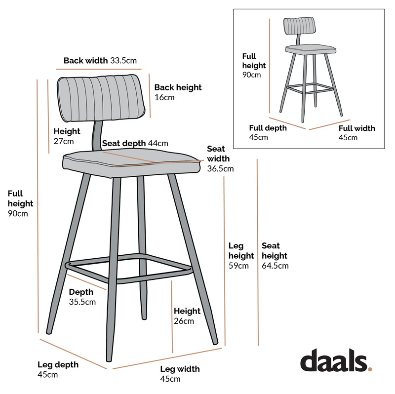Charlecote Set of 2 Dark Grey Velvet Upholstered Bar Stools - daals