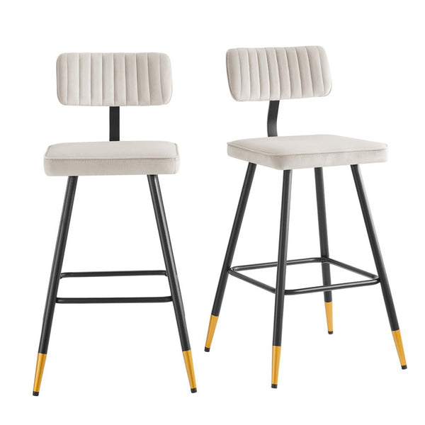 Charlecote Set of 2 Champagne Colour Velvet Upholstered Bar Stools
