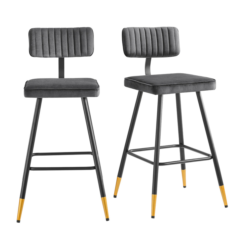 Charlecote Set of 2 Dark Grey Velvet Upholstered Bar Stools - daals