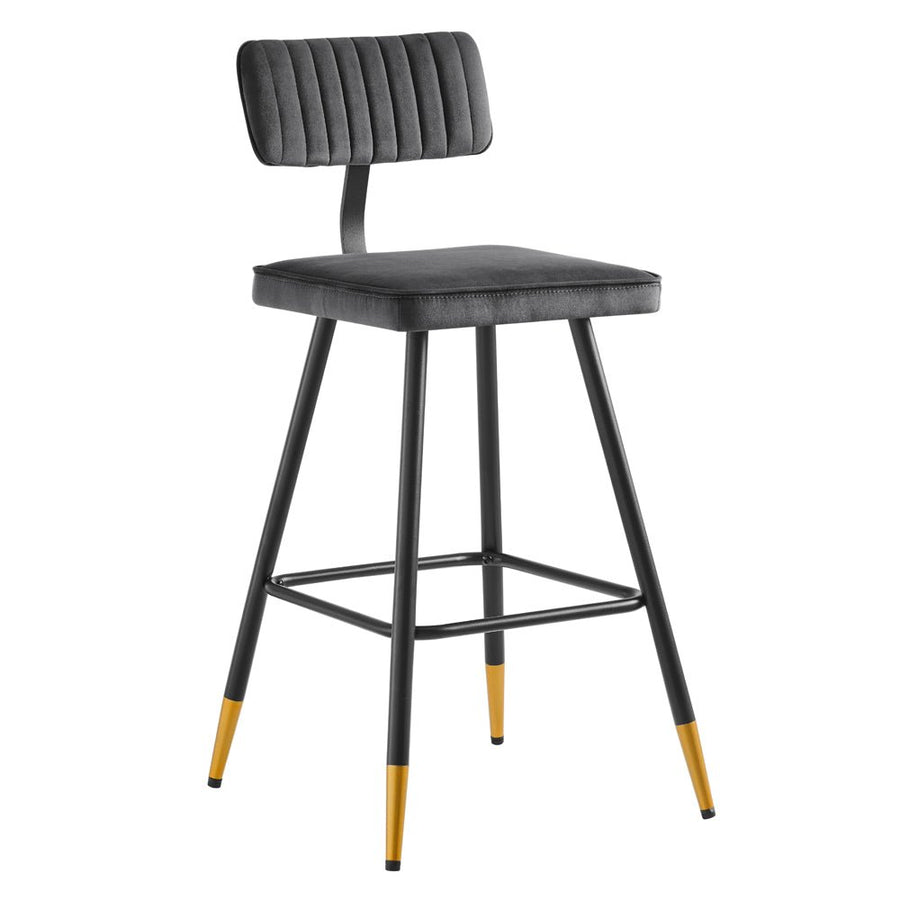 Charlecote Set of 2 Dark Grey Velvet Upholstered Bar Stools