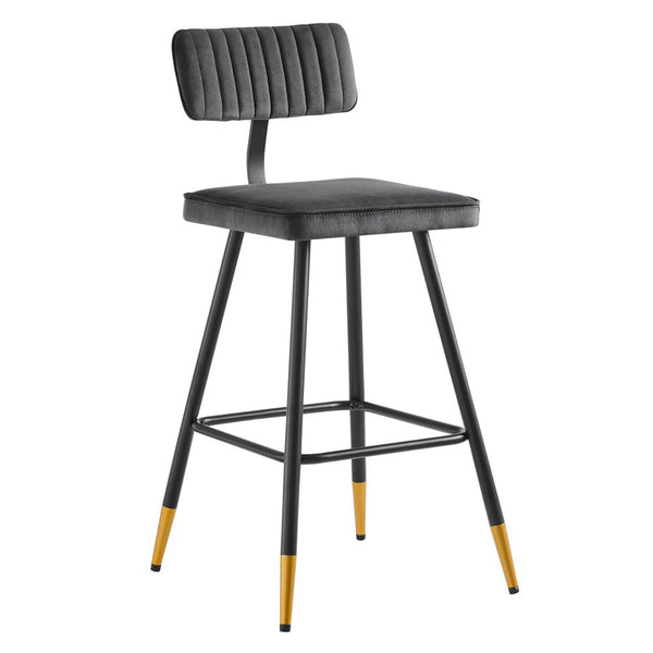 Charlecote Set of 2 Dark Grey Velvet Upholstered Bar Stools