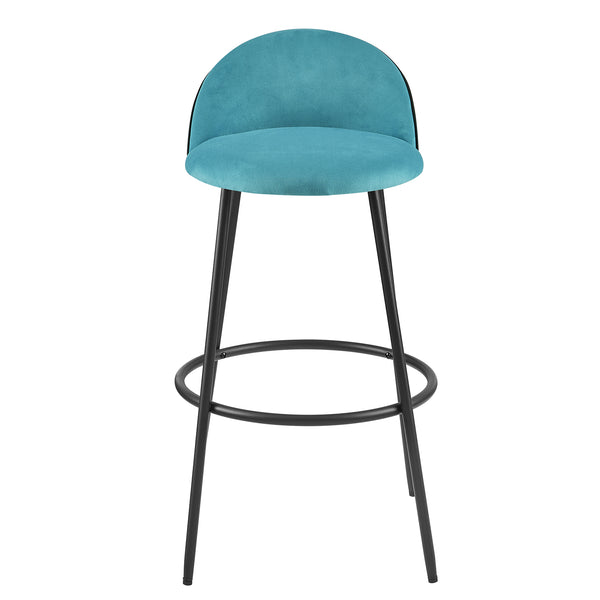 Barton Set of 2 Blue Velvet Upholstered Bar Stools with Contrast Piping - daals