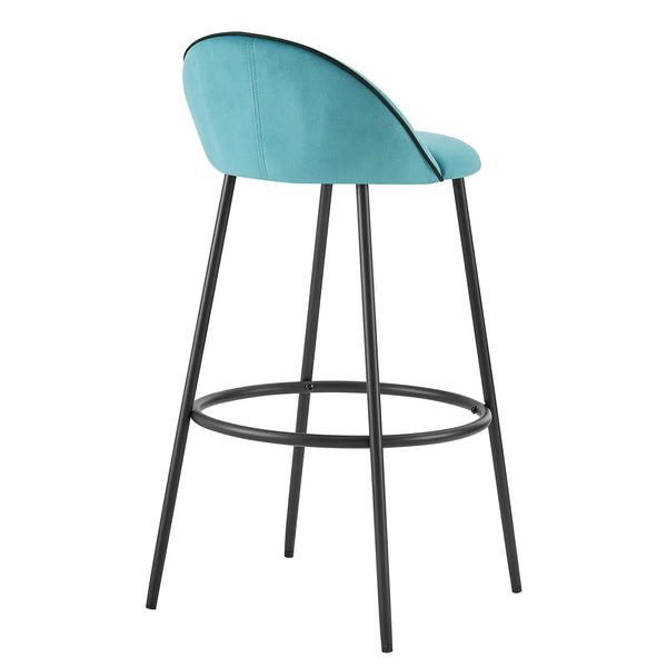 Barton Set of 2 Blue Velvet Upholstered Bar Stools with Contrast Piping - daals