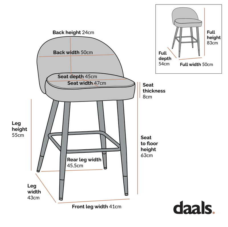 Miyae Set of 2 Pleated Burnt Orange Velvet Upholstered Counter Stools