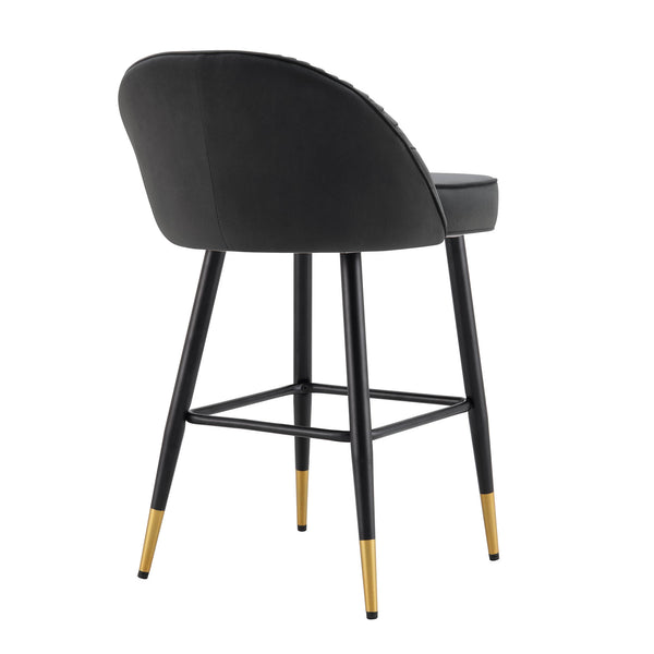 Miyae Set of 2 Pleated Charcoal Velvet Upholstered Counter Stools