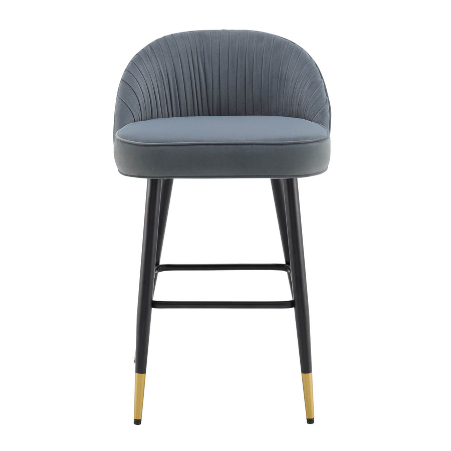 Miyae Set of 2 Pleated Light Grey Velvet Upholstered Counter Stools
