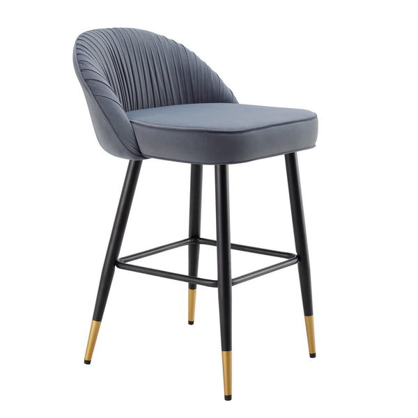 Miyae Set of 2 Pleated Light Grey Velvet Upholstered Counter Stools
