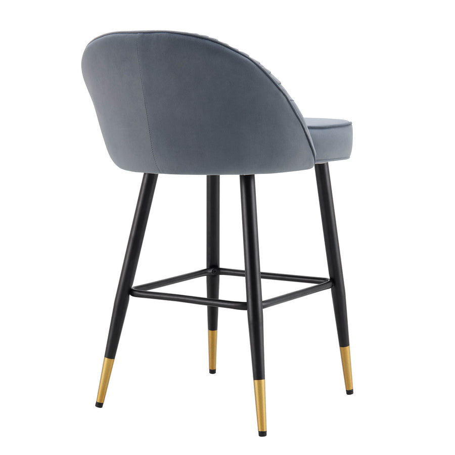Miyae Set of 2 Pleated Light Grey Velvet Upholstered Counter Stools