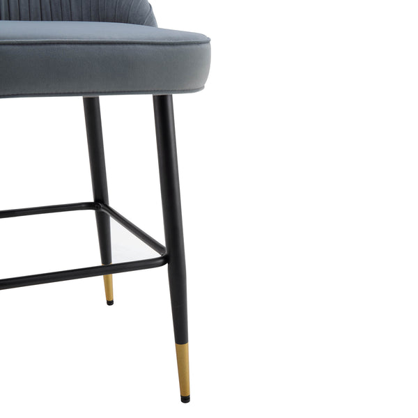Miyae Set of 2 Pleated Light Grey Velvet Upholstered Counter Stools