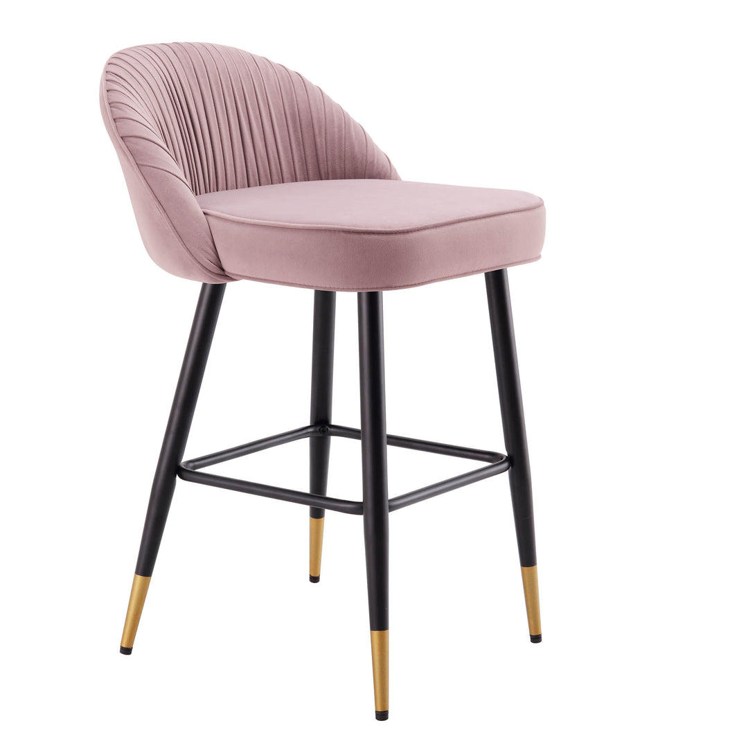 Miyae Set of 2 Pleated Pale Pink Velvet Upholstered Counter Stools | daals