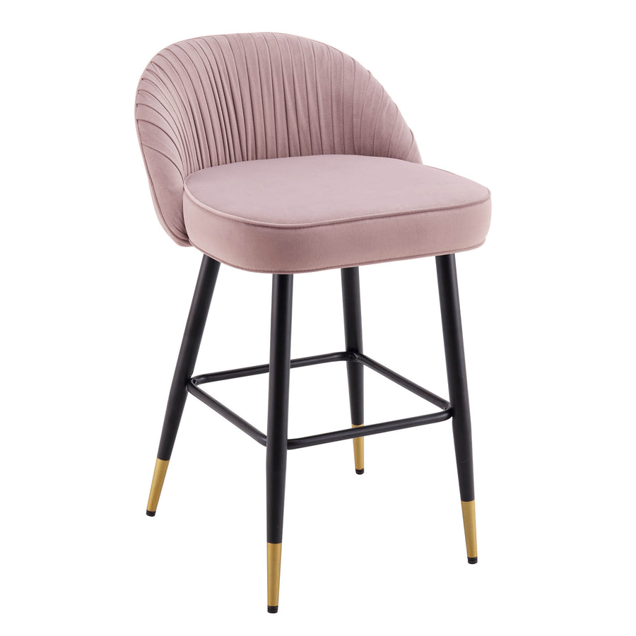 Miyae Set of 2 Pleated Pale Pink Velvet Upholstered Counter Stools