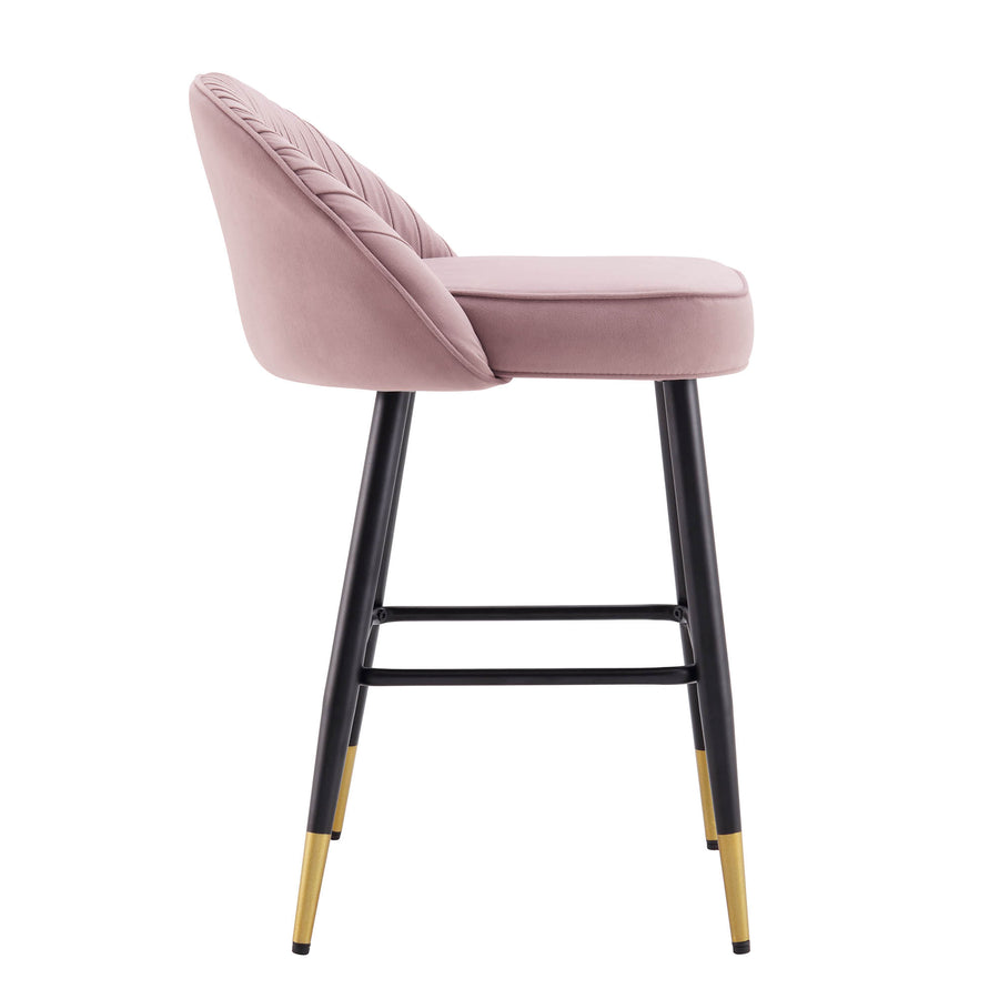 Miyae Set of 2 Pleated Pale Pink Velvet Upholstered Counter Stools