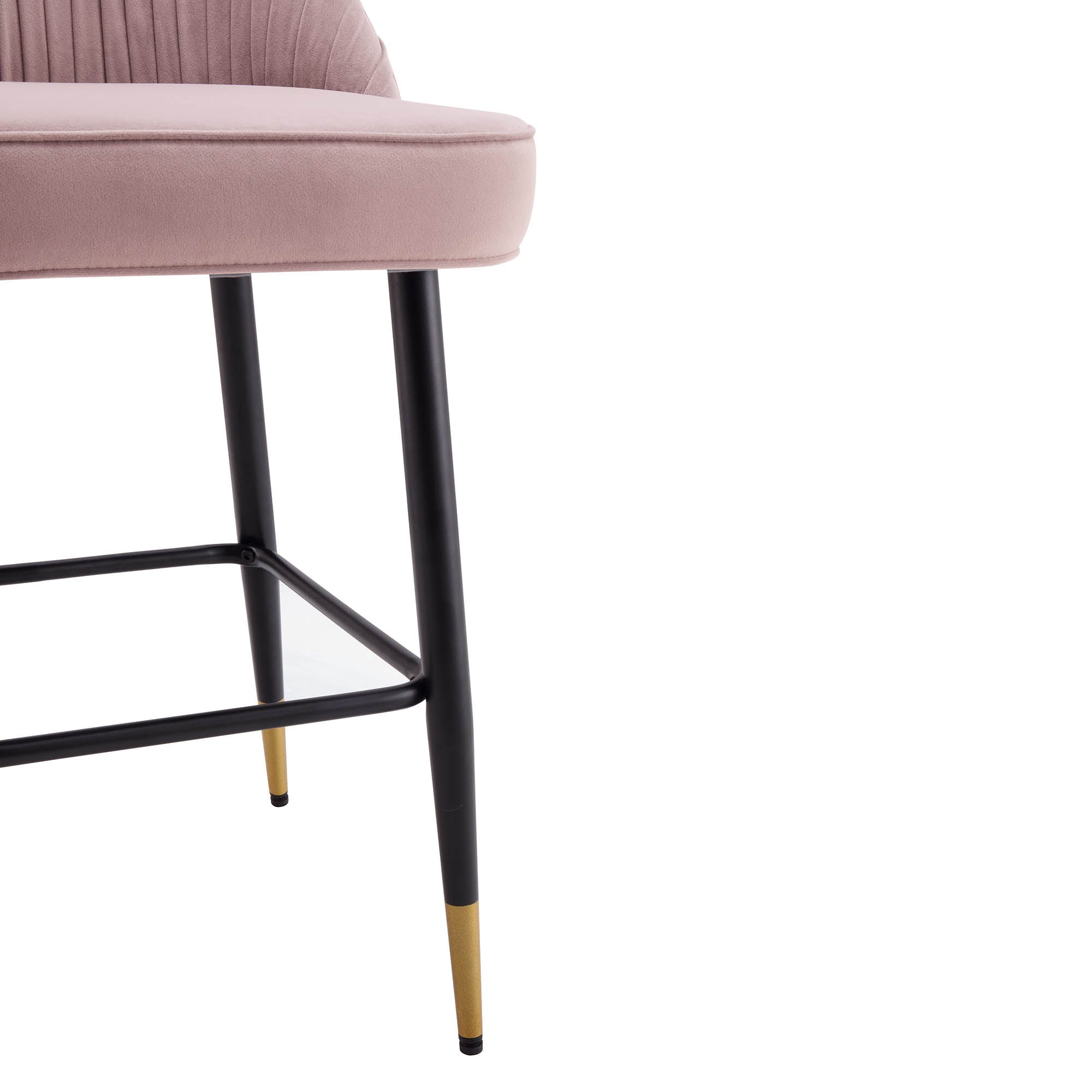 Miyae Set of 2 Pleated Pale Pink Velvet Upholstered Counter Stools