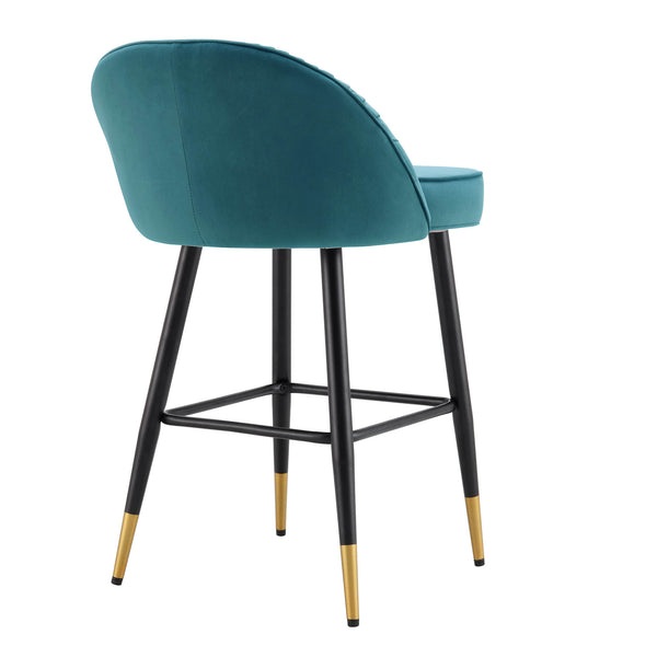 Miyae Set of 2 Pleated Teal Velvet Upholstered Counter Stools
