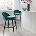 Miyae Set of 2 Pleated Teal Velvet Upholstered Counter Stools - daals