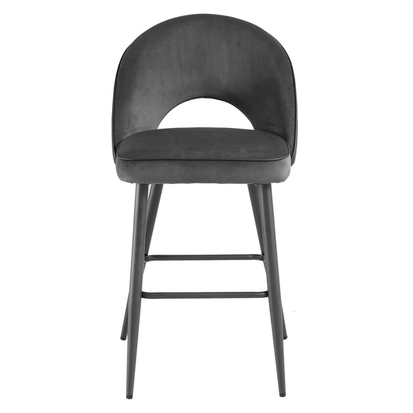 Oakley Set of 2 Dark Grey Velvet Upholstered Counter Stools with Contrast Piping
