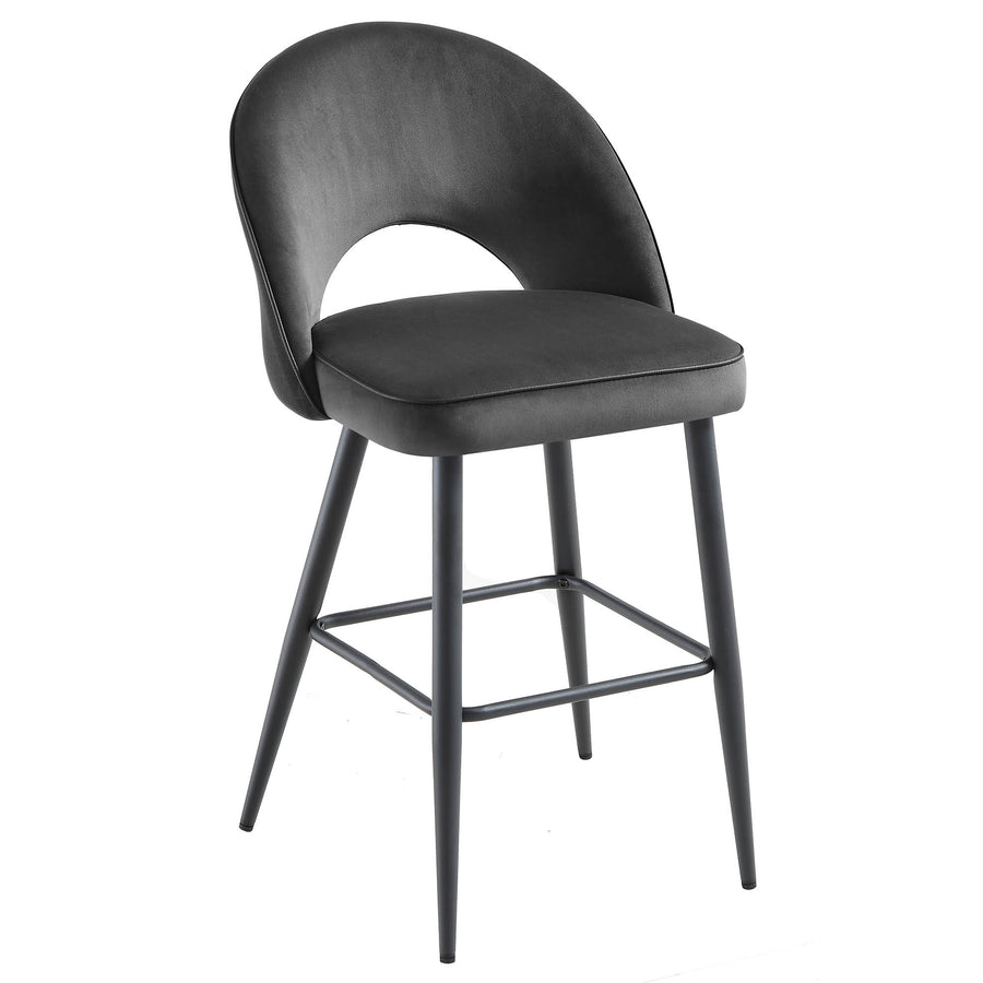 Oakley Set of 2 Dark Grey Velvet Upholstered Counter Stools with Contrast Piping