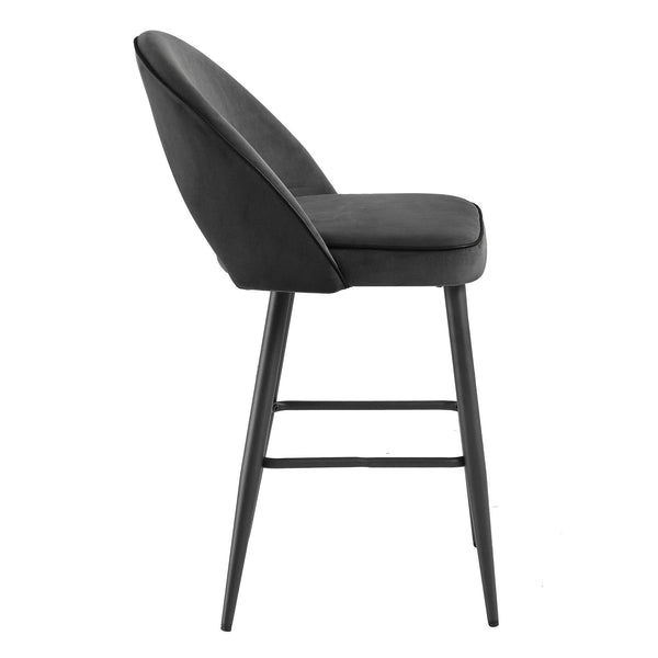 Oakley Set of 2 Dark Grey Velvet Upholstered Counter Stools with Contrast Piping