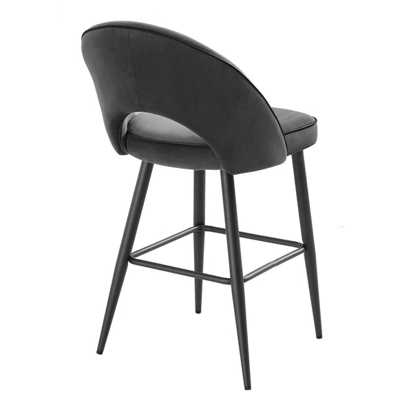 Oakley Set of 2 Dark Grey Velvet Upholstered Counter Stools with Contrast Piping