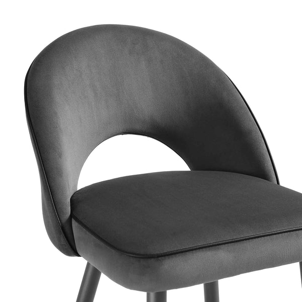 Oakley Set of 2 Dark Grey Velvet Upholstered Counter Stools with Contrast Piping