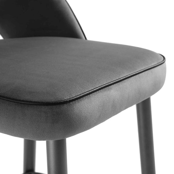 Oakley Set of 2 Dark Grey Velvet Upholstered Counter Stools with Contrast Piping