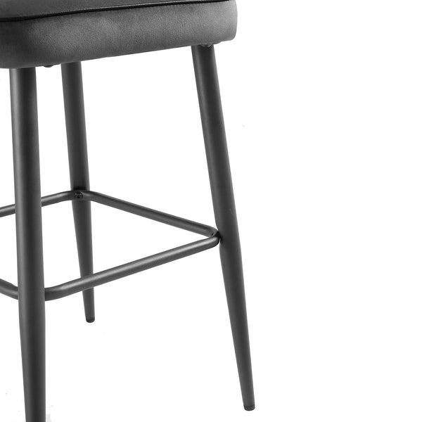 Oakley Set of 2 Dark Grey Velvet Upholstered Counter Stools with Contrast Piping