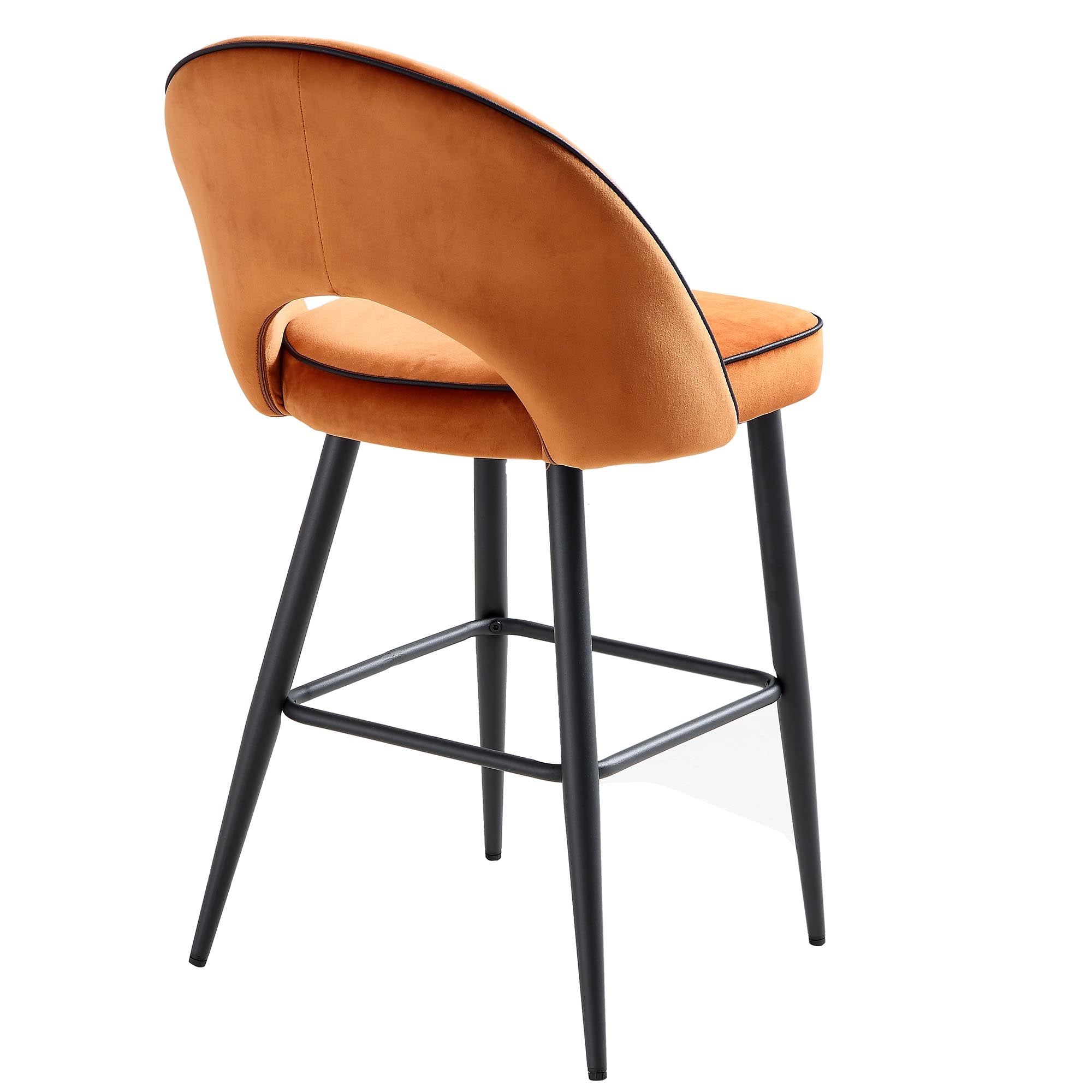 Oakley Set of Orange Velvet Upholstered Counter Stools with