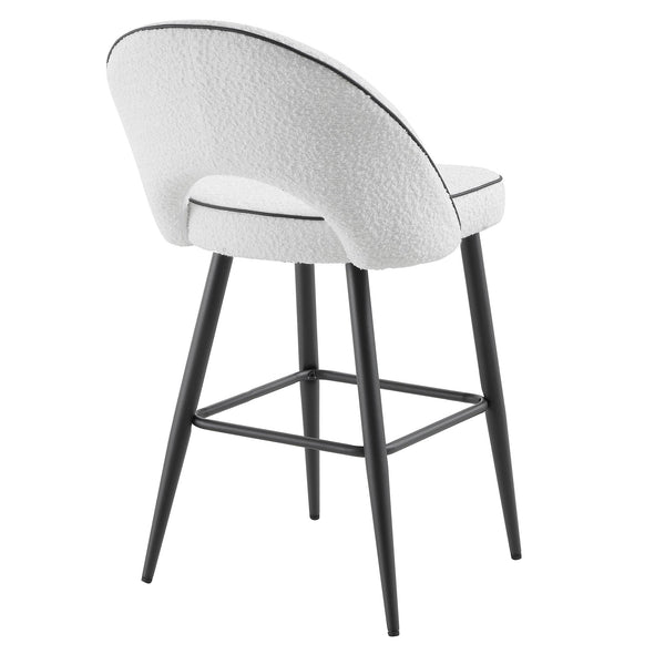 Oakley Set of 2 White Boucle Upholstered Counter Stools with Contrast Piping