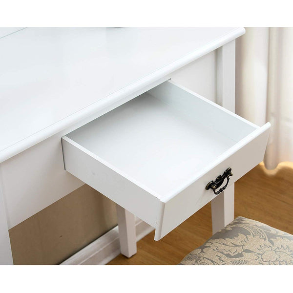 1-Drawer White Dressing Table with Stool & Single Square Mirror - daals