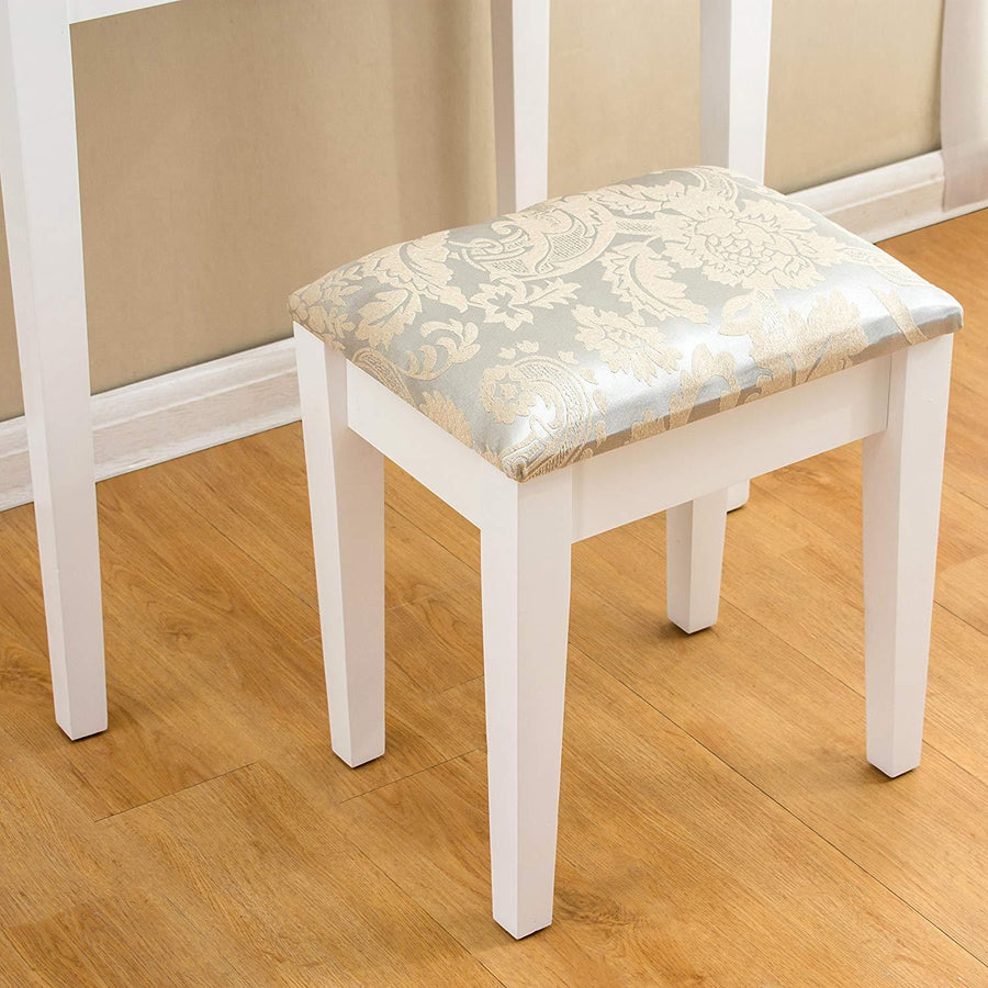 1-Drawer White Dressing Table with Stool & Single Square Mirror