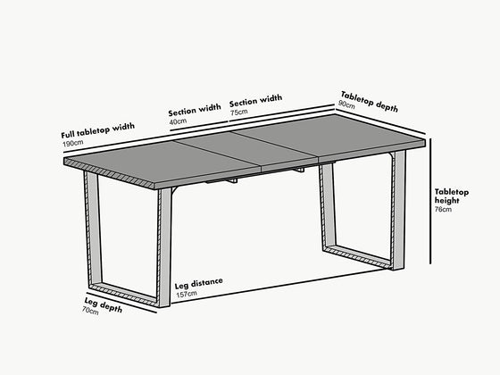 BERN 6-8 Seater Dark Oak Extending Dining Table with Metal Legs