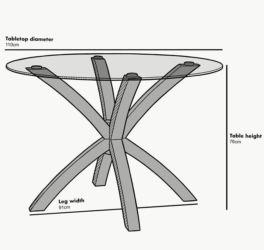 Lugano 110cm Round Glass Top Solid Oak Legs Dining Table