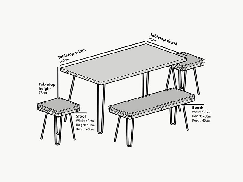 MEILEN Oak Dining Table Set with 2 Stools and 1 Dining Bench