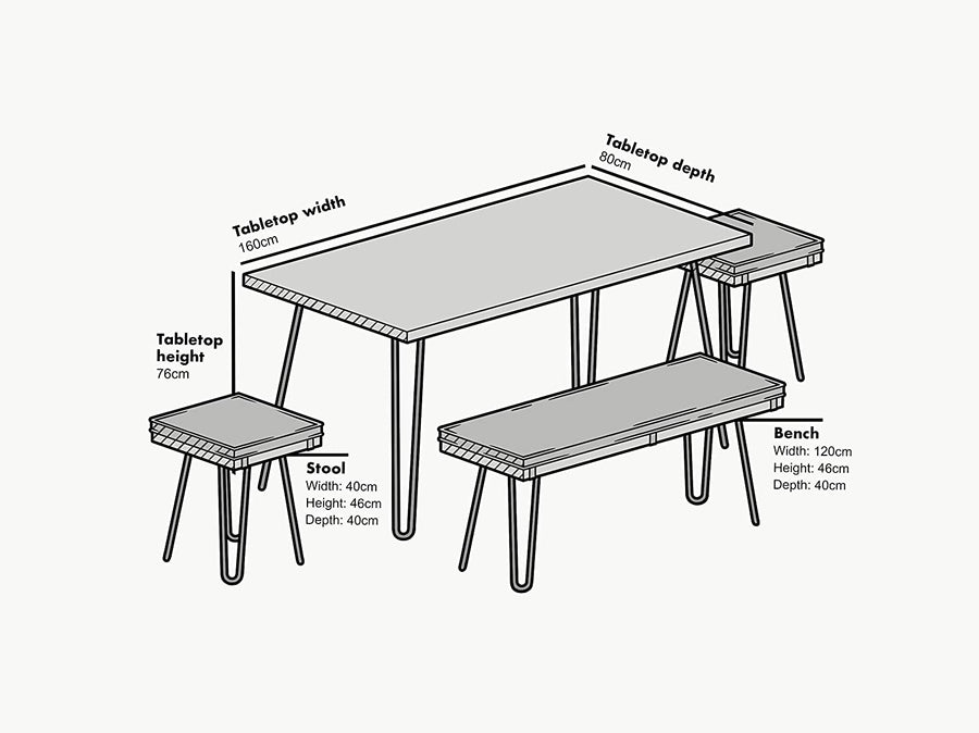 MEILEN Oak Dining Table Set with 2 Stools and 1 Dining Bench