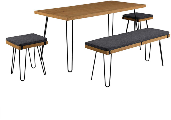 MEILEN Oak Dining Table Set with 2 Stools and 1 Dining Bench - daals
