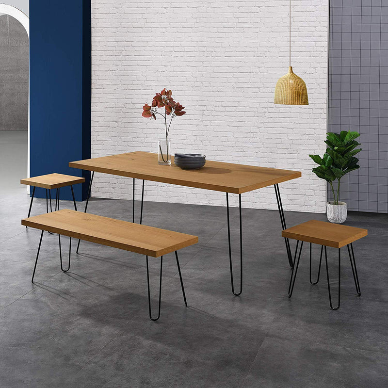MEILEN Oak Dining Table Set with 2 Stools and 1 Dining Bench