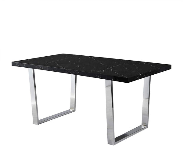 BIASCA 6-Seater High Gloss Marble Effect Dining Table with Silver Chrome Legs Black