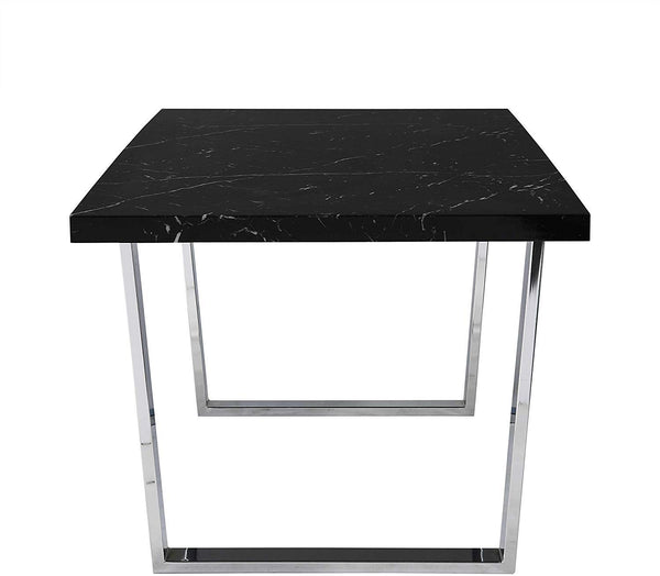 BIASCA 6-Seater High Gloss Marble Effect Dining Table with Silver Chrome Legs Black
