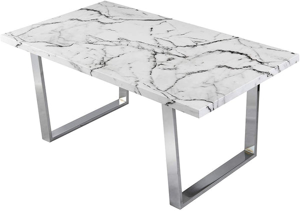 BIASCA 6-Seater High Gloss Marble Effect Dining Table with Silver Chrome Legs White
