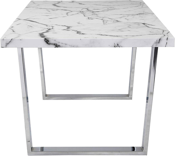BIASCA 6-Seater High Gloss Marble Effect Dining Table with Silver Chrome Legs White