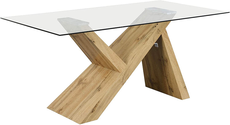 Orillia Oak Effect 160 cm Dining Table  with Clear Glass Top
